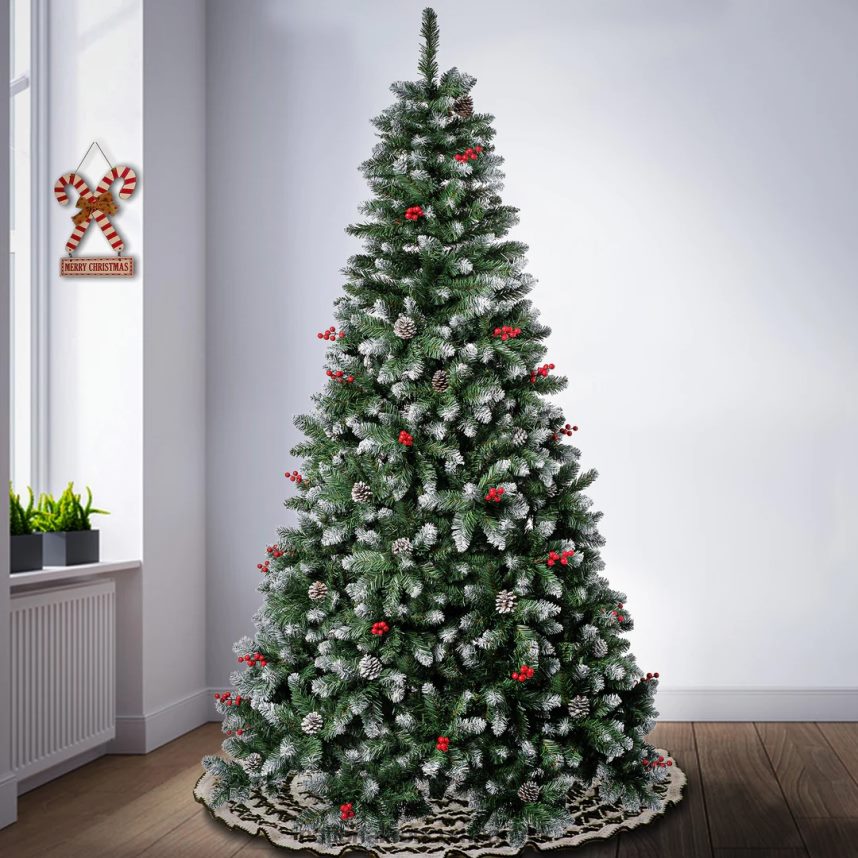 Trees | National Tree Company First Frosted Traditions Christmas Tree with Hinged Branches Pinecones and Red Berries 75 ft F2L4F95
